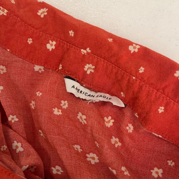 American Eagle Blouse Women's Small Floral Button Up Collared Short Sleeve Top - Picture 6 of 8